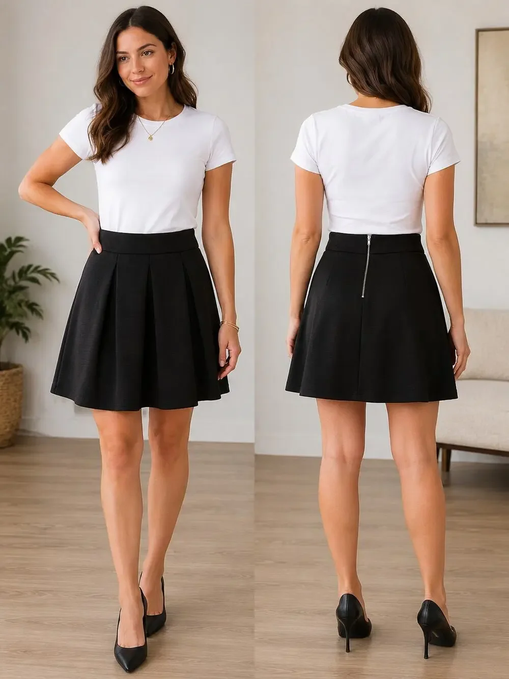 The Limited Black Pleated Fit Flare Skirt Womens Size 4 Back Zip Stretch